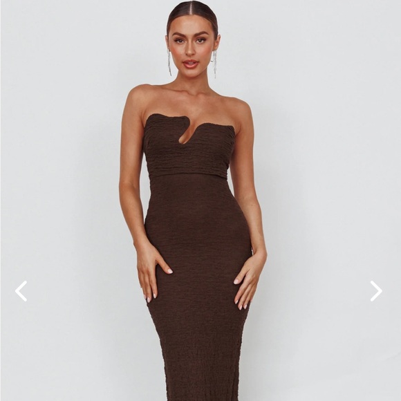 Selfie Leslie - HORIZON STRAPLESS TEXTURED MIDI DRESS CHOCOLATE - NEW - Size M - Picture 7 of 7